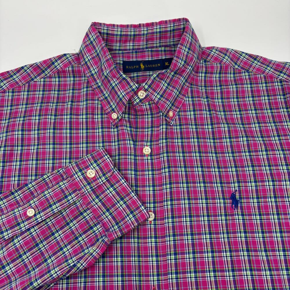 Ralph Lauren XL Pink Blue Green Check Plaid Long Sleeve Button Down Shirt